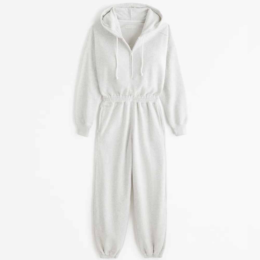 NWT Abercrombie & Fitch Fleece Jumpsuit Gray Zip Up Lounge Set - Picture 3 of 4
